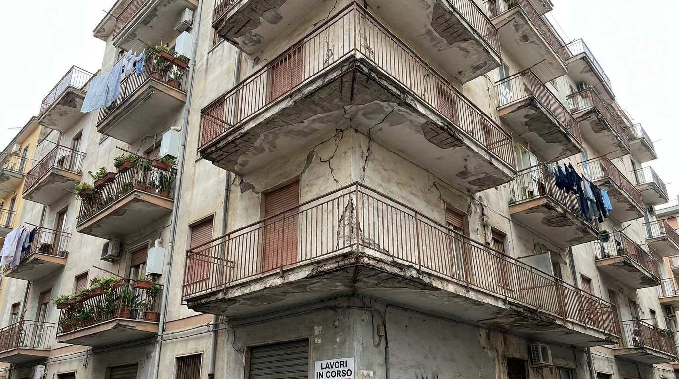 Balconi ammalorati prima del ripristino