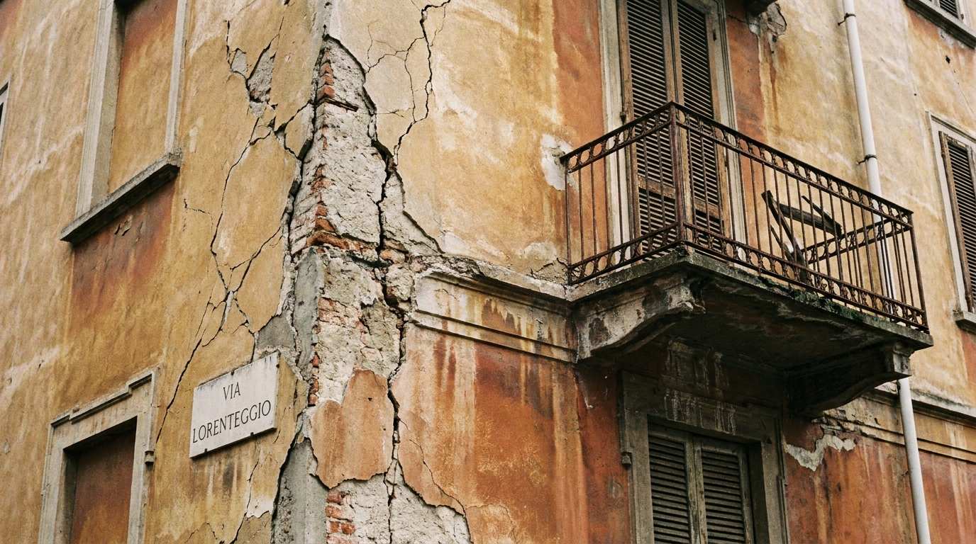 Facciata degradata prima del restauro